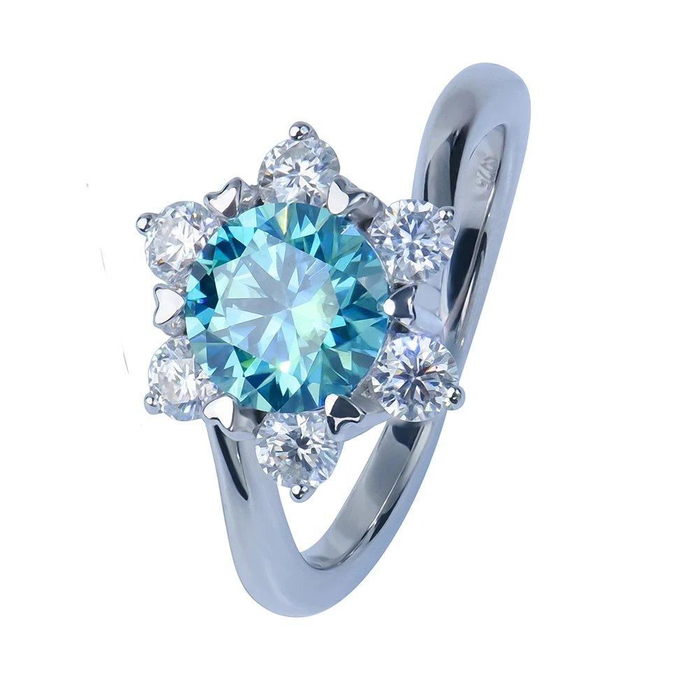 1CT Light-Blue Flower Cluster Moissanite Ring • Six-Claw